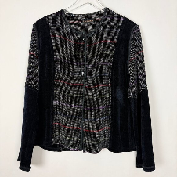 Loominus Handwovens Cardigan Women's XS Black Print Chenille Sweater Blazer - Picture 12 of 12